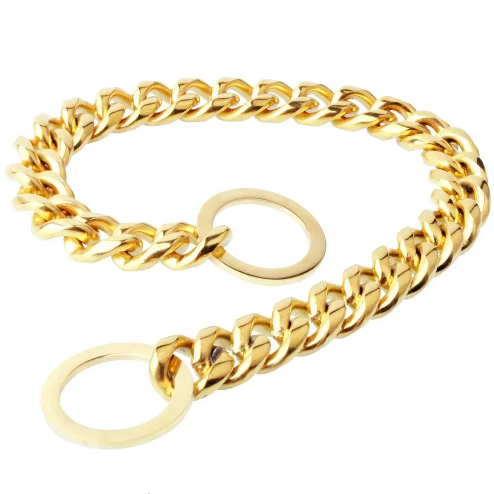 Tiasri 15mm Gold Color Dog Chain Collar High Quality Stainless Steel Pet Supplies Small Medium Large Dog Leashes for Training