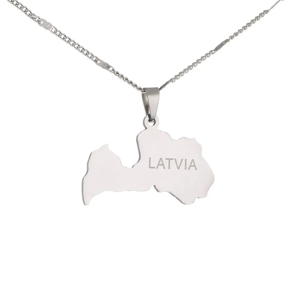 Stainless Steel Fashion Silver Color Latvia Map Pendant Necklace Latvijas Republika Maps Jewelry