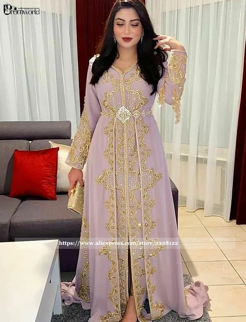 Vestidos De Noite Muçulmanos Frisados De Renda A-Line, Dubai Caftan, Vestido De Baile De Manga Longa, Luxuoso Dubai