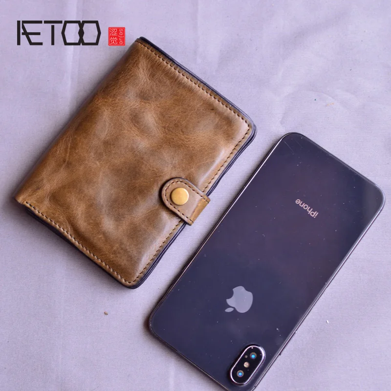 AETOO Trendy simple wallet, men's leather short foldable card holder, soft leather retro men's thin wallet