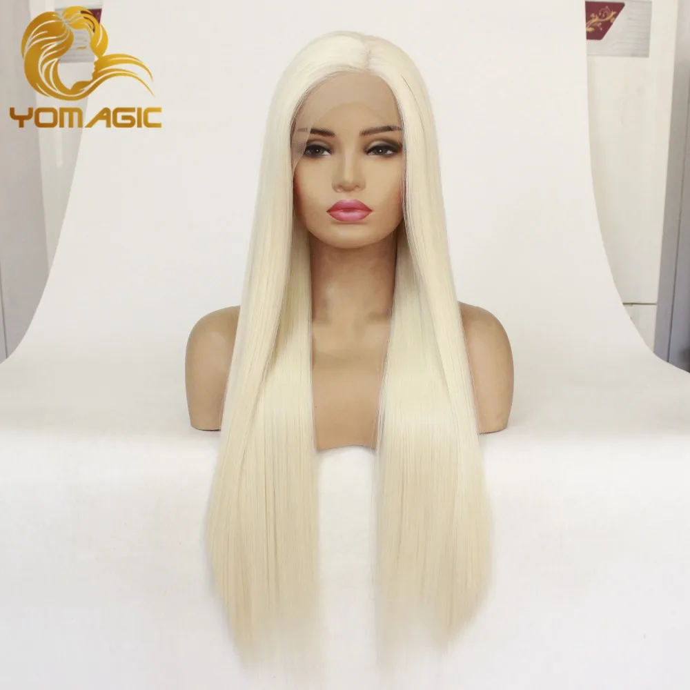 Yomagic Blonde Straight Synthetic Hair Lace Front Wigs for Women Natural Hairline 613 Color Synthetic Glueless Lace Wigs