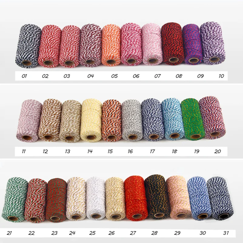 100M/Roll Cotton Cord Baker Twine Colorful Cotton Crafts Twine Macrame Cord String DIY Home Textile Gift Wrapping Wedding Decor