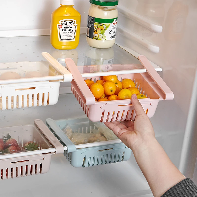 1/2Pcs Kitchen Organizer Stretchable Refrigerator Storage Rack Food Storage Baskets Fridge Container Space Saver Pull-out Drawer