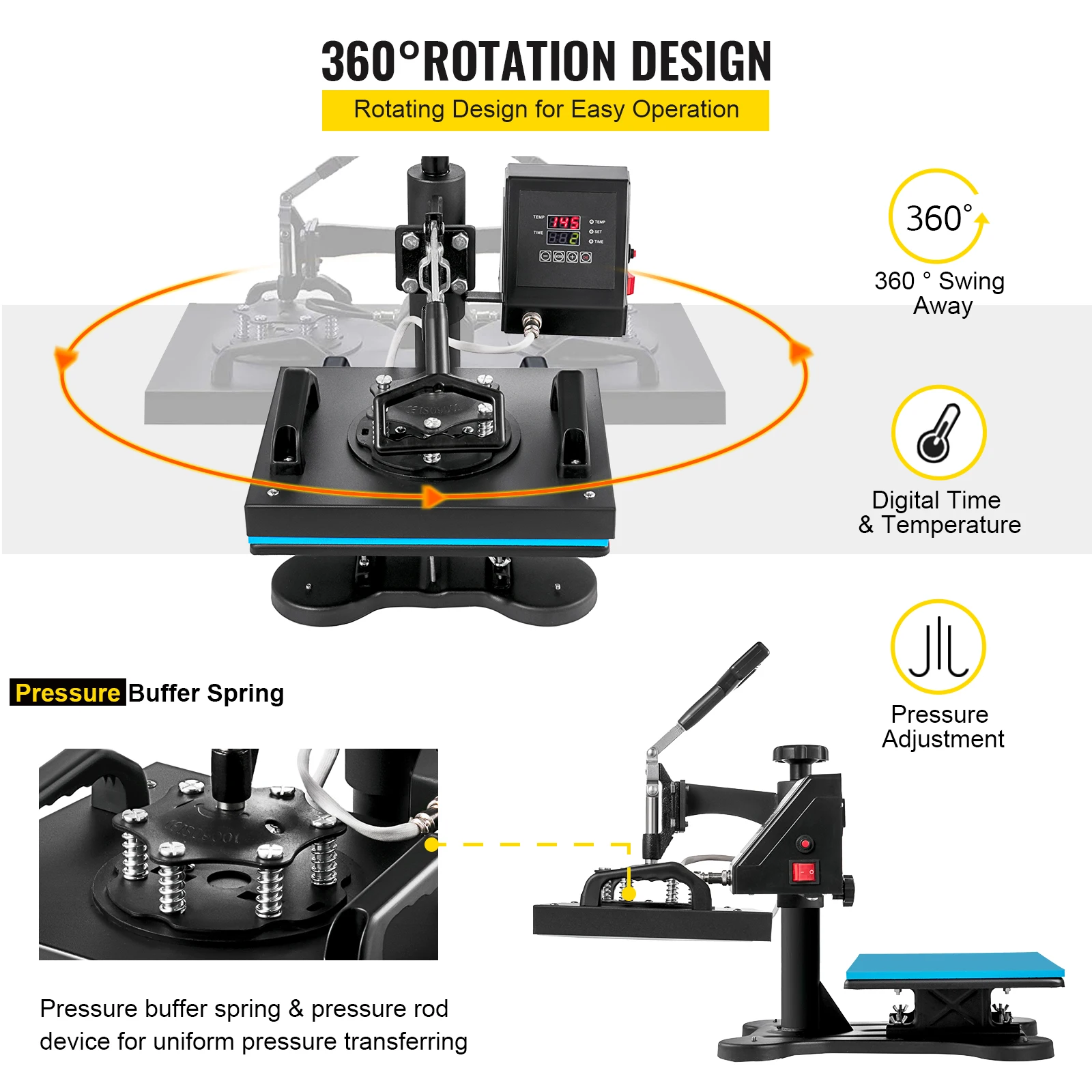 VEVOR 12x10 Inch Dual Digital Heat Press Machine 650W Swing Away 360 Degree Rotation Transfer Sublimation Printing for T-Shirt