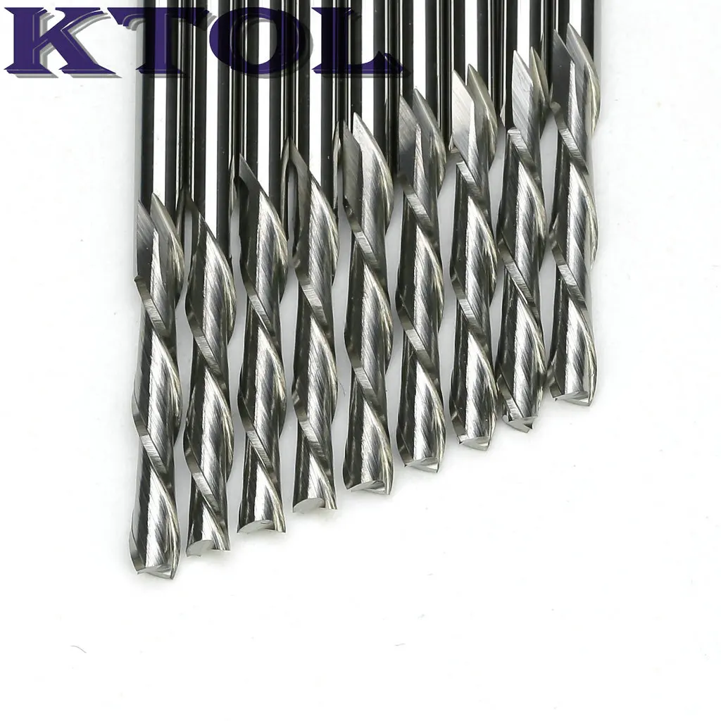 Cortador de trituração, Down Carbide End Mill Cutter Tools, Duas Flauta Espiral Bit, CNC Router Bits para Wood Set, 3.175*17mm