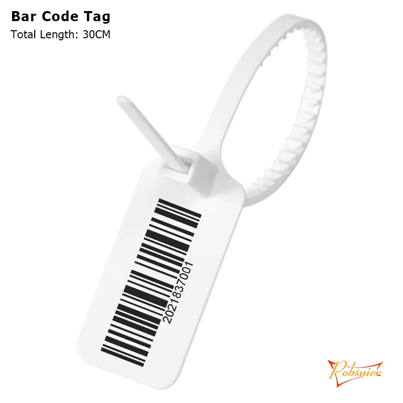 100 Plastic Bar Code Labels Disposable Adjustable Security Seals Zip Tie Random Barcode Tag for Product Shoes Bags Clothes 30cm