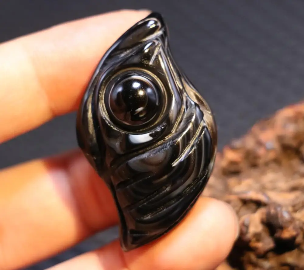 

Big Treasure Talisman energy Tibetan Onyx Leaf Shape Heaven Eye Sculptural Pendant Amulet Timestown