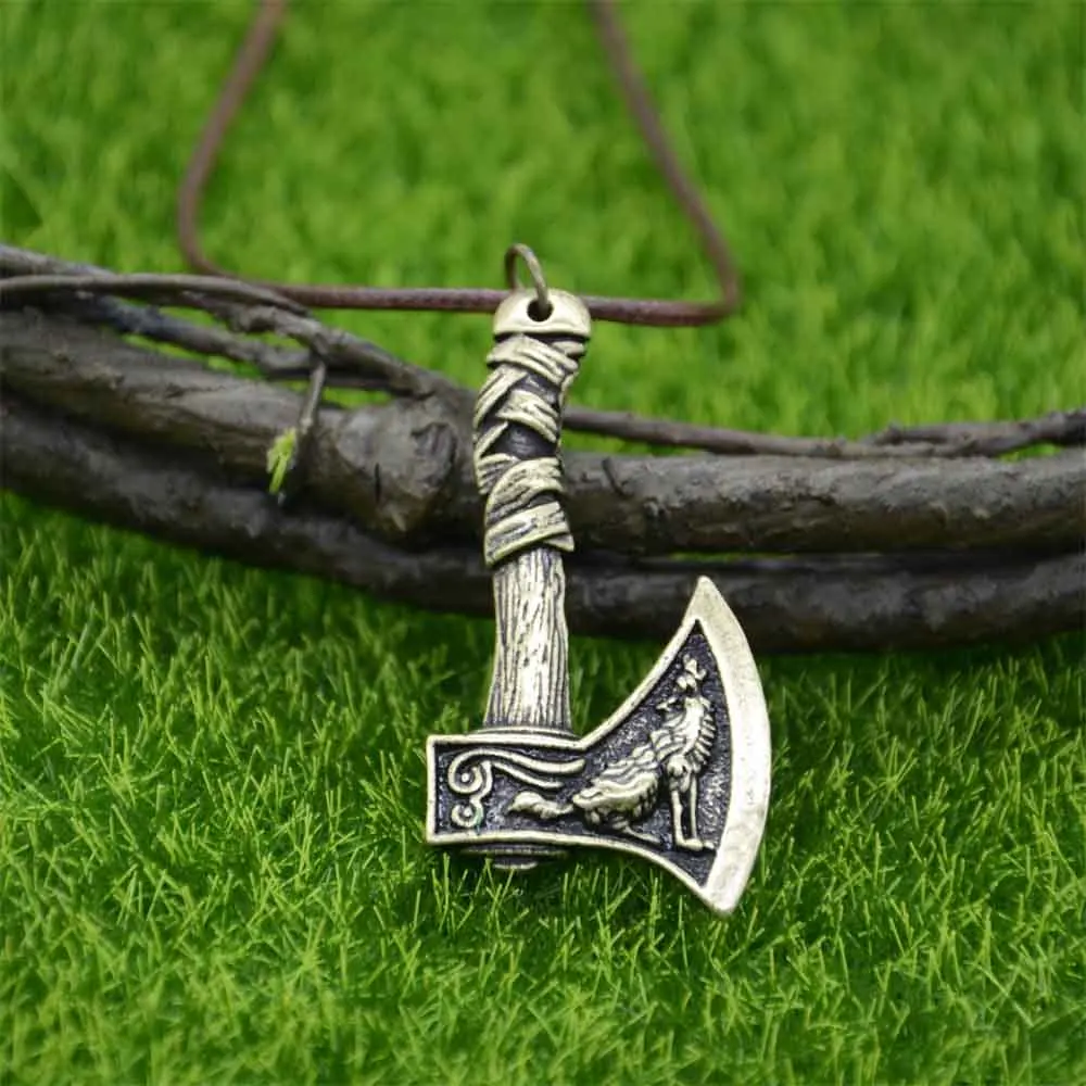 Odin Norse Viking Wolf And Raven Axe Amulet Witchcraft Pendant Necklace Wicca Pagan Slavic Perun Axe Jewelery Dropshipping