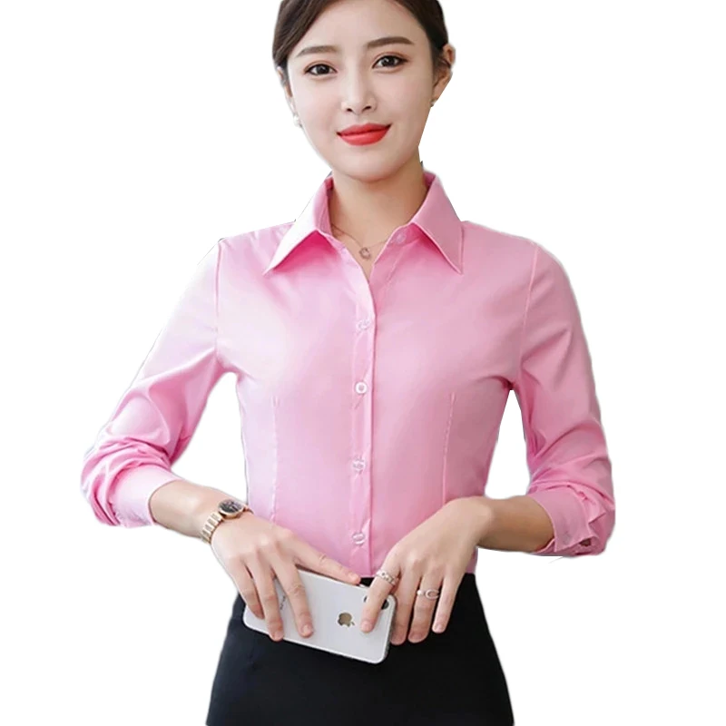 

Women Cotton Shirts Woman White Shirt Woman Long Sleeve Blouse Office Lady Business Pink Shirts Women work Blouses Tops