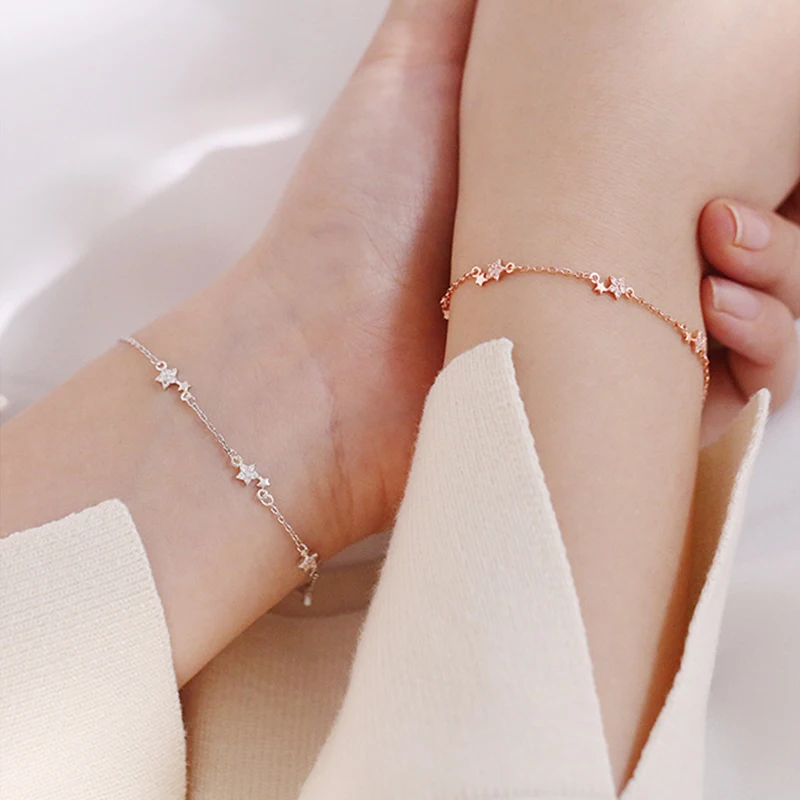 ANENJERY Star Bracelet for Women Dainty Pave Zircon Link Chain Bracelet Gift New Fashion  Wholesale