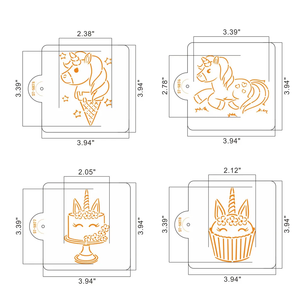 4pcs/set Smile Unicorn Cookies Stencil Coffee Stencils Template For Birthday Party Biscuit Cake Mold Cake Decorating Tool