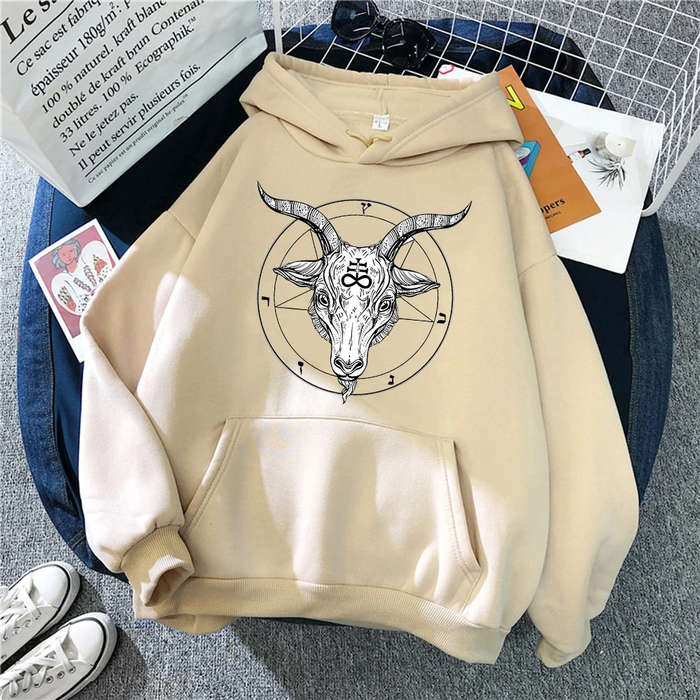 Pentagram Gothic Occult Satan Print Sweatshirts Women Casual Hoody Hip Hop Winter Streetwear Loose Warm Clothing Fashion Hoodies