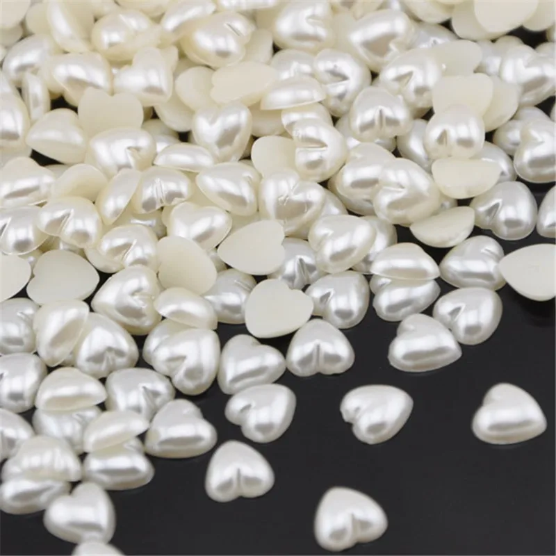 50Pcs 8mm Beige Color Imitation Pearls Half Round Flatback Heart Shape Beads Wedding Cards Embellishments