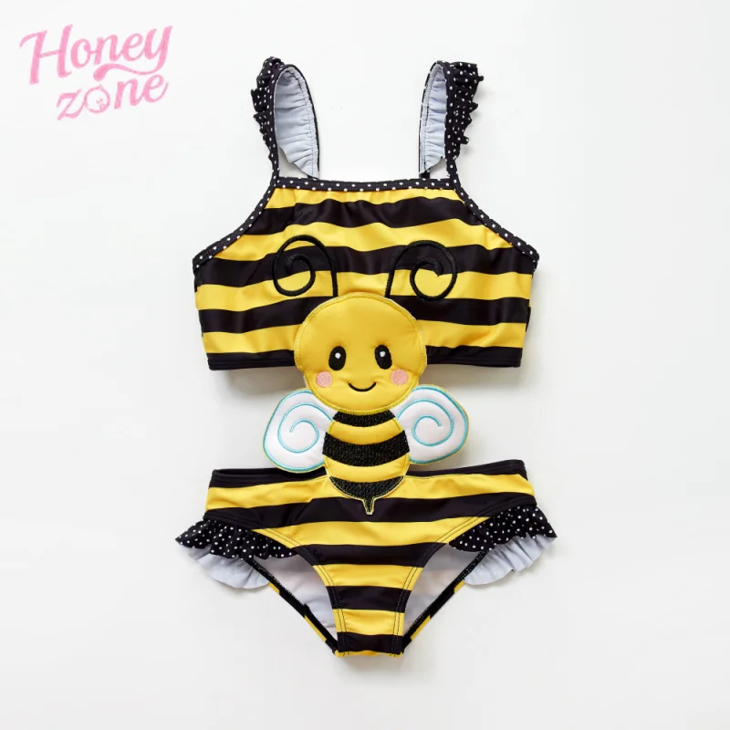 

Honeyzone Newborn Baby Girls One Piece Cartoon Bee Insect Embroidery Kids Girls Swimwear Bathing Suit Banadores Bebes Nina Set