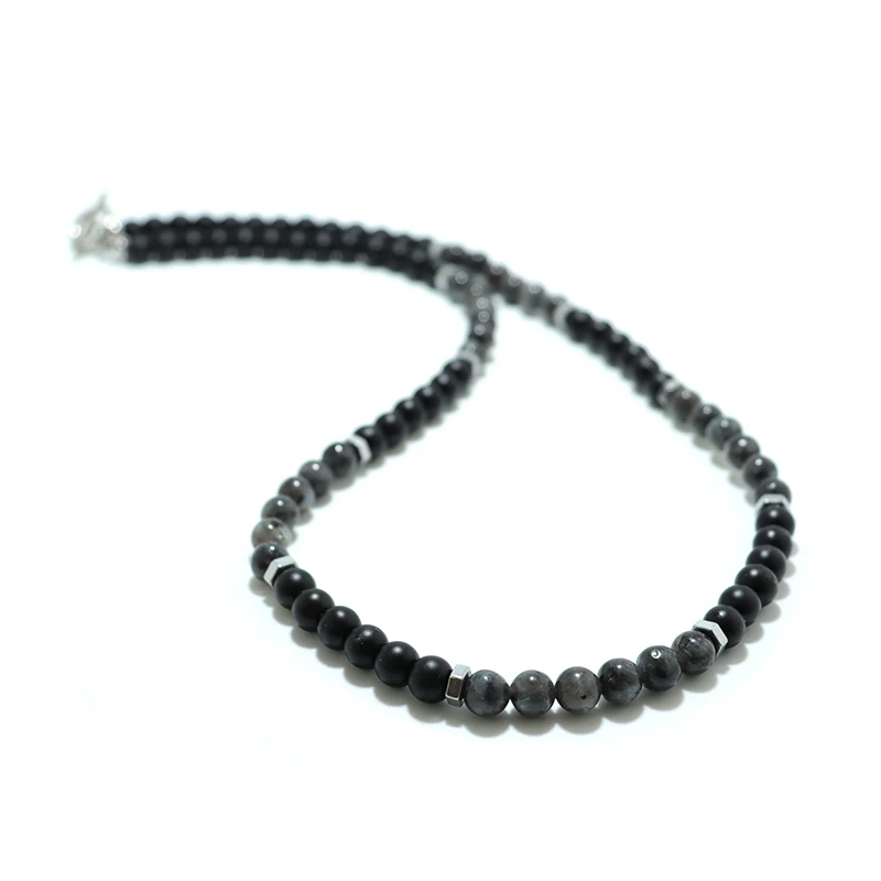 Classic Natural Stone Necklace Men Tiger Eyes Black Flash Beaded OT Buckle 48cm Short Collar Jewelry Beach Leisure Homme Joias