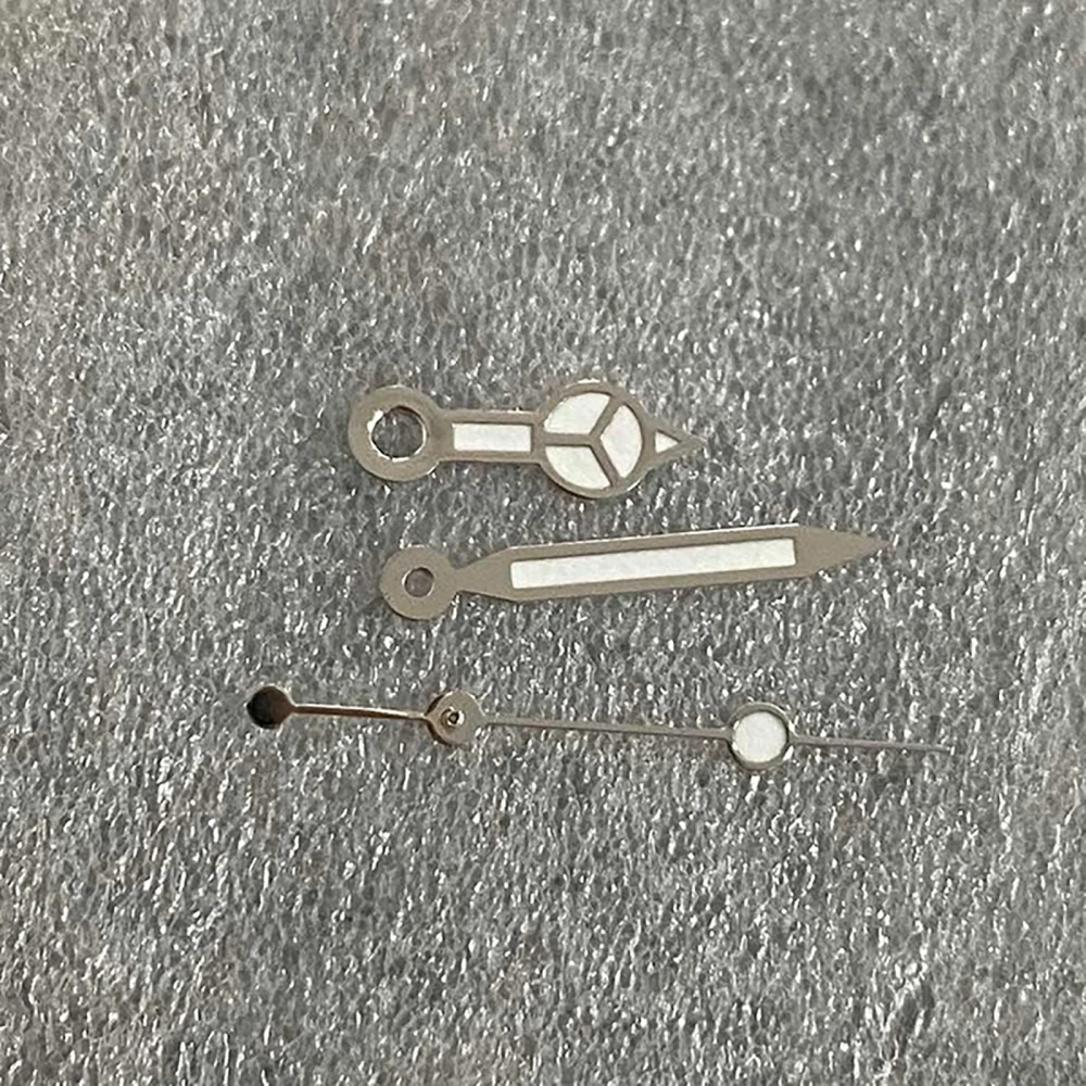 Manecillas de reloj luminosas verdes, borde plateado, mano blanca para puntero en forma de Mercedes para piezas de reparación de reloj Movt