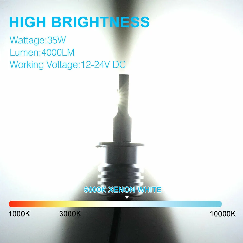 2x H3 Super White CREE LED Headlight Kit 100W 10000LM Fog Driving DRL Bulb 6000K Auto Driving Canbus Car Lights