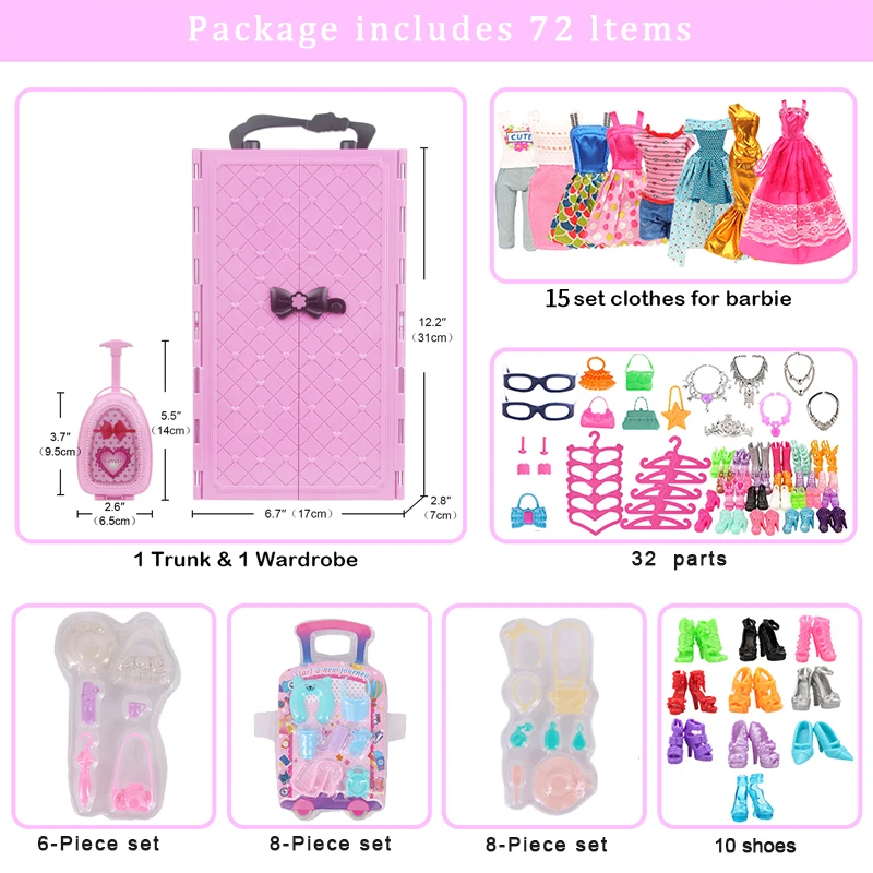 Doll Clothes Accessories Dollhouse 1/6 For Barbies 30Cm Furniture Wardrobe Mixing Of Multiple Accessories Bed Barbiees Doll Toy