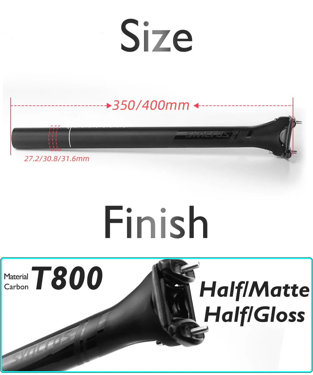 SYNCROS Carbonfaser-Sattelstütze für Rennrad/Mountainbike, 27,2/30,8/31,6 mm, 350-400 mm, Carbonfaser-Sattel, Fahrradzubehör – Detail 4