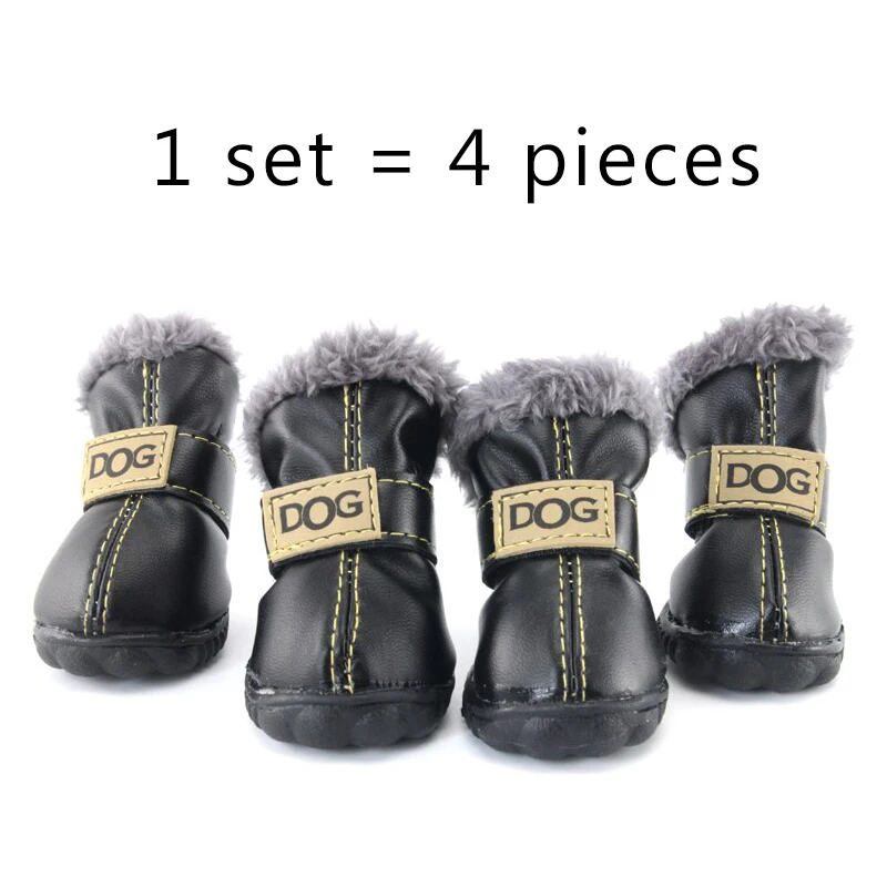 4Pcs/Set Dog Boots Winter Pet For Sports Mountain Wearable Warm Snow Waterproof Fur Small Cotton Anti-slip For ChiHuaHua Shoes