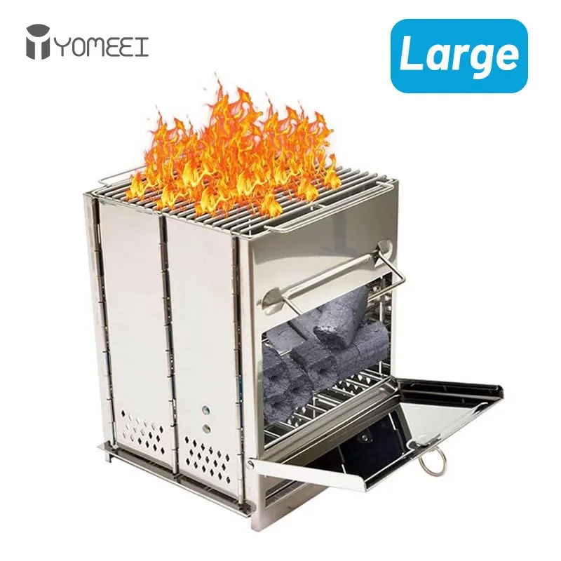 

YOMEEI Large Folding Wood Stove Portable Camping Stove Outdoor Backpacking Wood Stove Camping BBQ Grill Picnic Cooking Tools