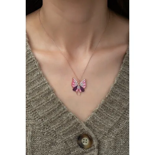 

925 sterling Silver Pink Butterfly Women 'S Necklace