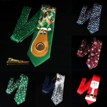 JEMYGINS גברים חג המולד קשרי 9cm משי אדום באיכות טובה מודפס עניבה עניבת המולד קליפים סטי מסיבת חתונת עבור פסטיבל מתנה