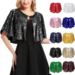 Women Sparkling Sequin Shawl Lady Glitter Wraps Shrug Party Cape Club Dance Bolero Flapper Cover Up for Evening Prom Dress