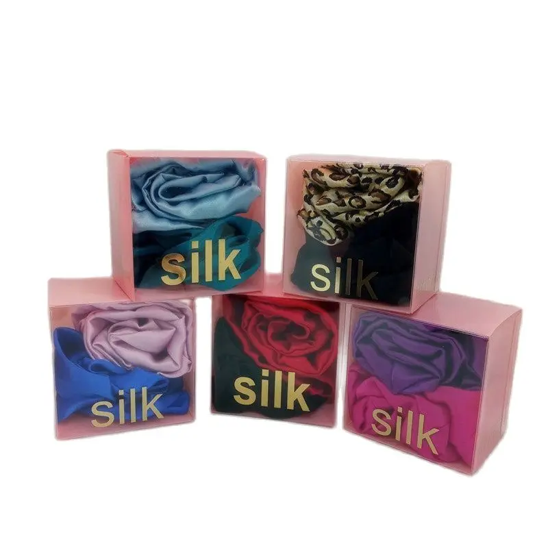 2 pcs 6cm Silk Scrunchie Pack for Women Elastic Hairband Pack Hair Ties Box 100 Silk Hair Accessories Korea headband by 2 pcs