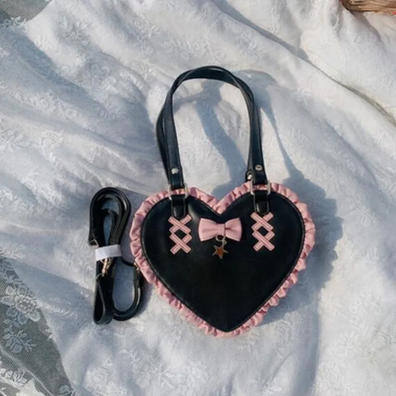 Lolita Cross Heart Knot Cute Love Bag Messenger Bag Single Shoulder Bag  Lolita Female Kawaii Girl Daily Bag Cosplay Loli