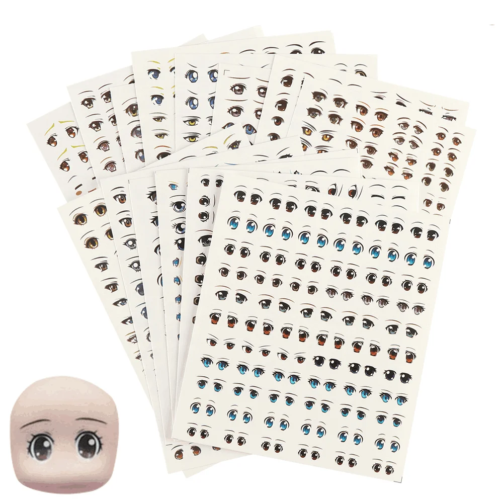 Cute Cartoon Eyes Stickers, Face Organ Paster, DIY Anime Figurine Doll Eyes Clay Decalques, Brinquedos educativos de papel, Acessórios para bonecas