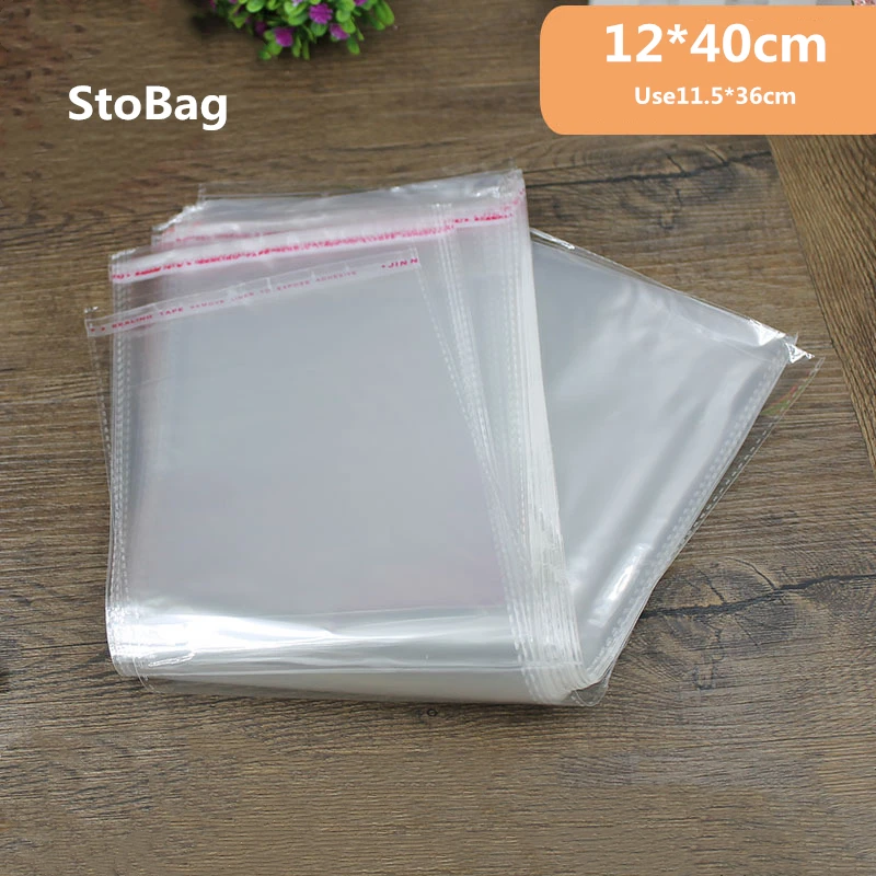 StoBag 500pcs 12*40cm Transparent Self Adhesive Seal OPP Poly Plastic Bags For Gift Packaging Favor Bag Clear Long Bag With Hole