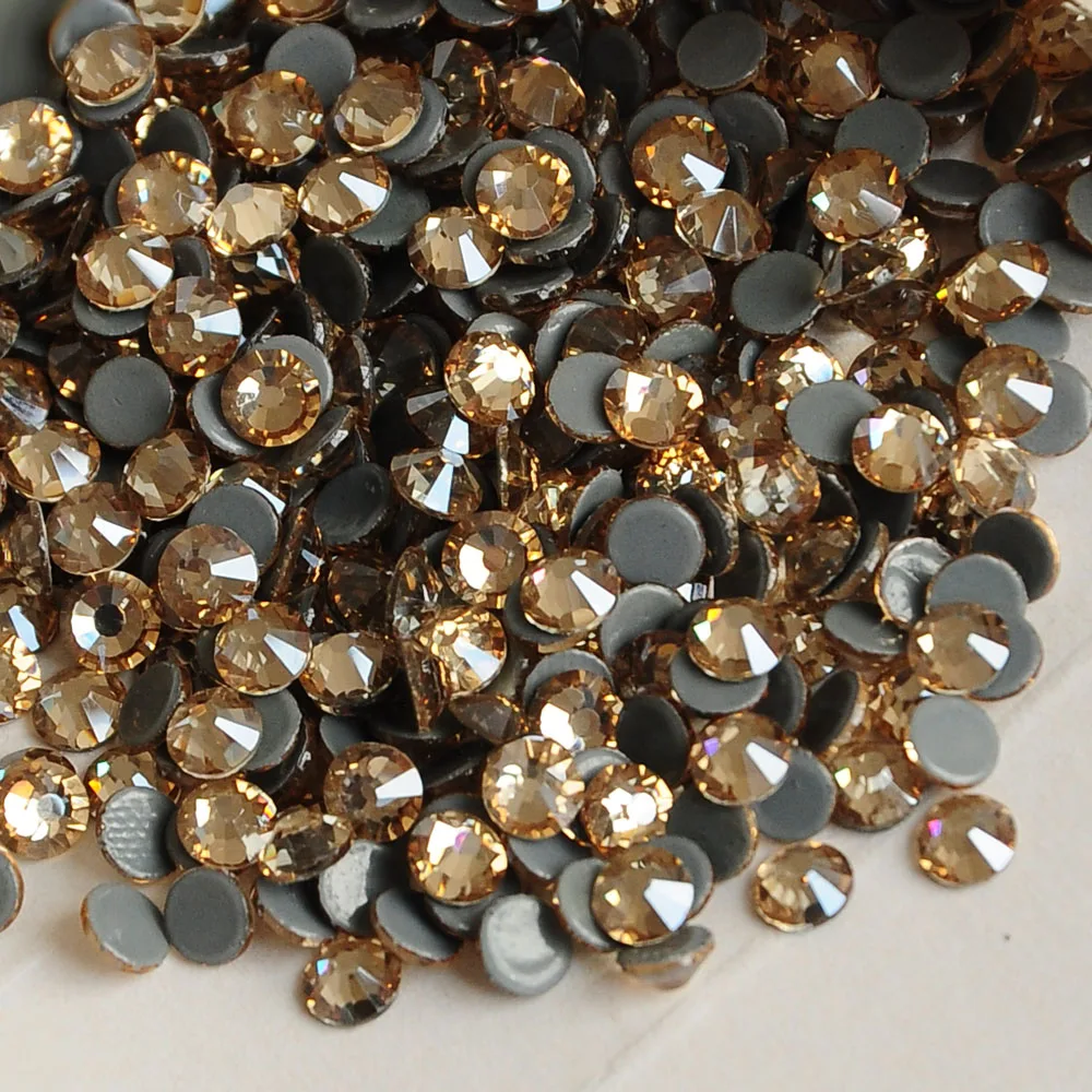 Golden Shadow glass glitter hot fix rhinestone strass crystal hotfix flatback stones for fabric garment wedding clothes costume