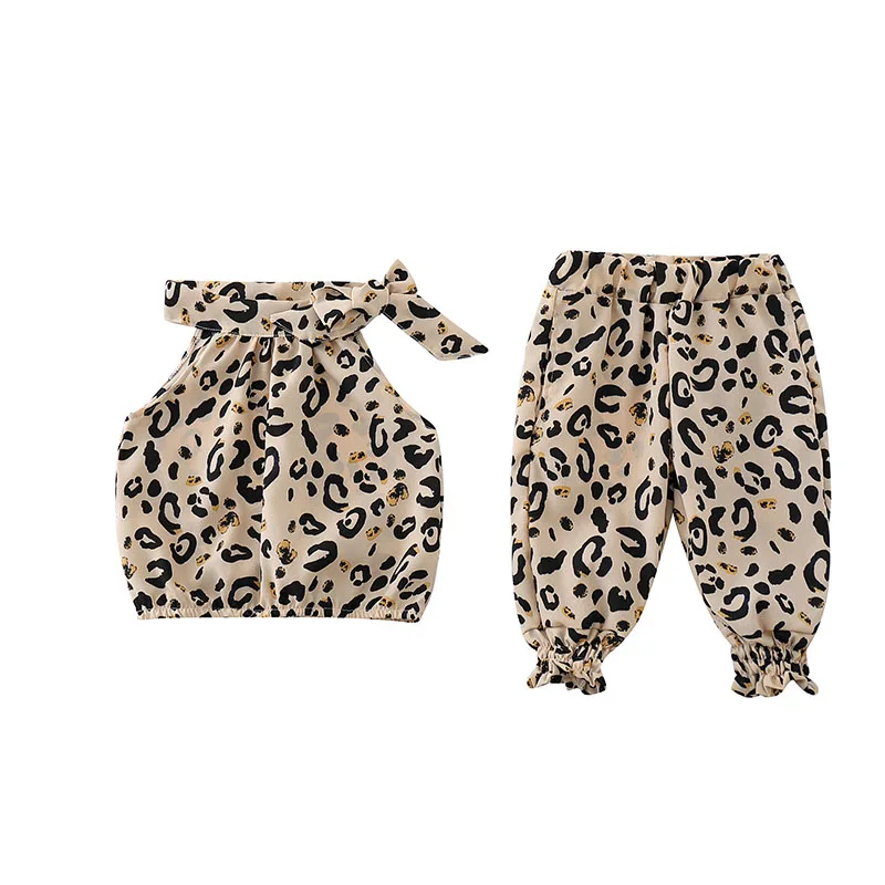 2021 New Arrival Fashion Girls Clothing Sets Leopard Summer Cotton O-neck +Shorts 2 Pcs Sets Strapless Infant Clothes s Sling