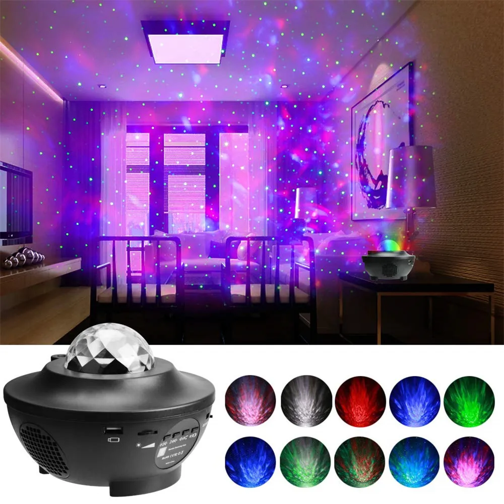 DC5V Laser Star Projector Light Night Lamp 2-in-1 Twilight Star Ocean Wave Bluetooth Speaker Voice Control Multifunction