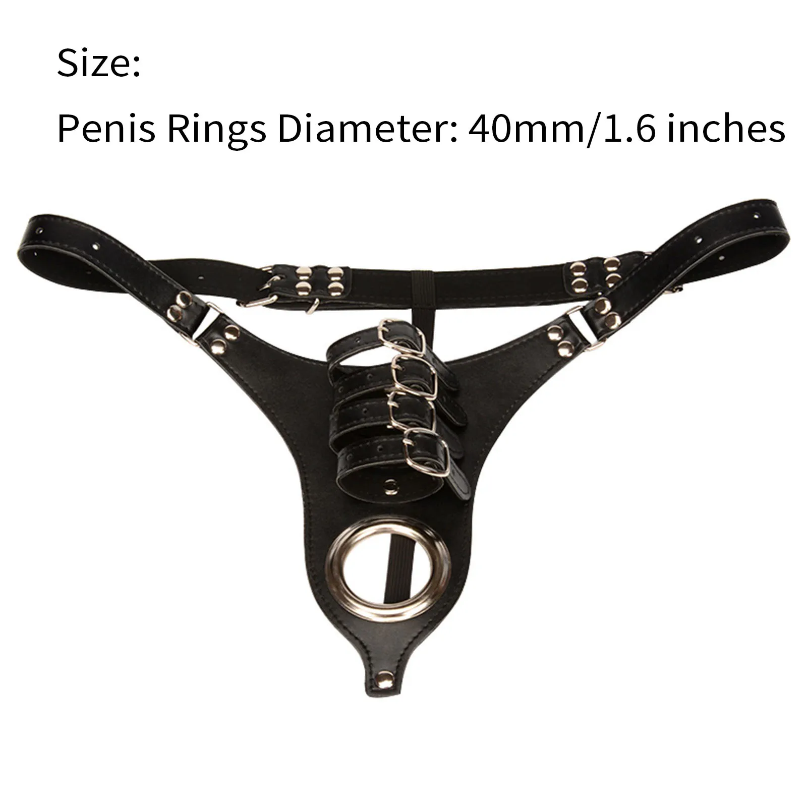 Black Adjustable Sexy PU Leather Panty C-String Thong with Penis Rings Male Chastity Belt Underwear Sex Men Lingerie Sex Toys