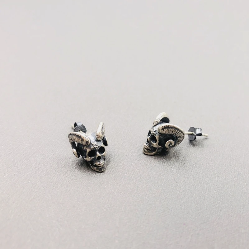 Personality Demon Satan Skull Stud Earrings Nordic Retro Viking Earrings