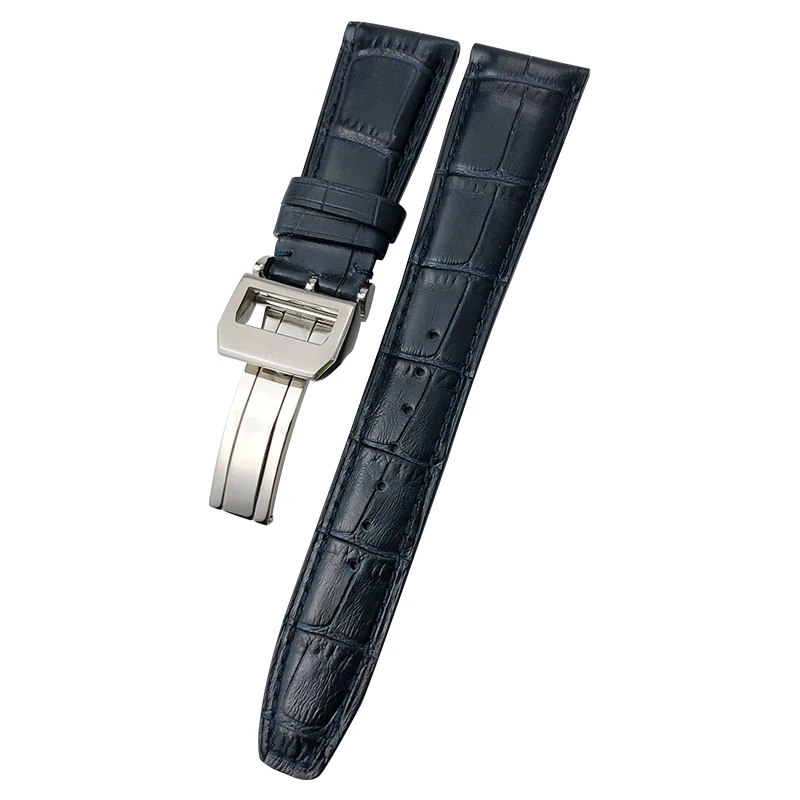 20mm 21mm 22mm Leather Cowhide Watch Band Replacement for IWC Portugieser Porotfino Family PILOT\'S Watches Strap Folding Buckle