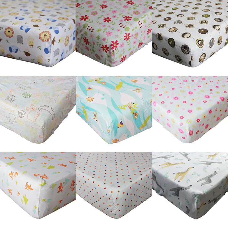 100% Cotton Fitted Sheet Soft Breathable Baby Bed Mattress Cover  Protector Cartoon  Printed Newborn Infant Bedding 71*132*22