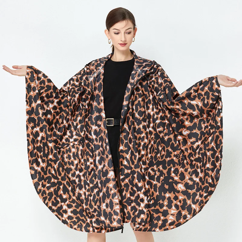 zhouxiaoxi Adult men women fashion large cloak raincoat Hiking Backpack leopard print thin poncho