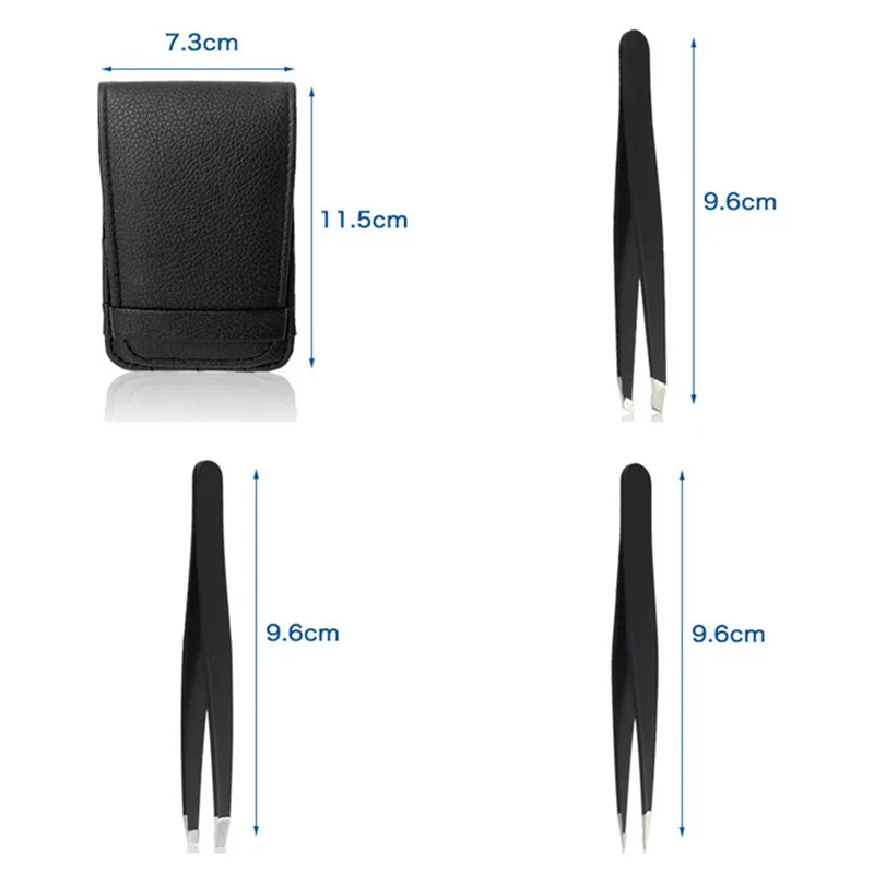 4 Pcs/Set 1.5mm Thicker Stainless Steel Eyebrow Tweezers Point /Slant /Flat Tip Hair Removal Makeup Tool with Bag