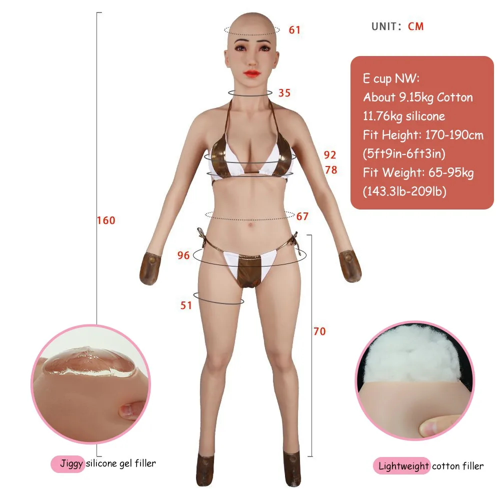 Artificial Boobs Crossdresser Transgender Full Silicone Fake Breast Bodysuit With Head False Pussy Men Costume Dress E Cup