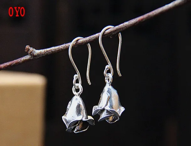 

2021 New S925 Thai Silver Thai Original Chiang Mai Handmade Sterling Silver Vintage Old Rose Earrings