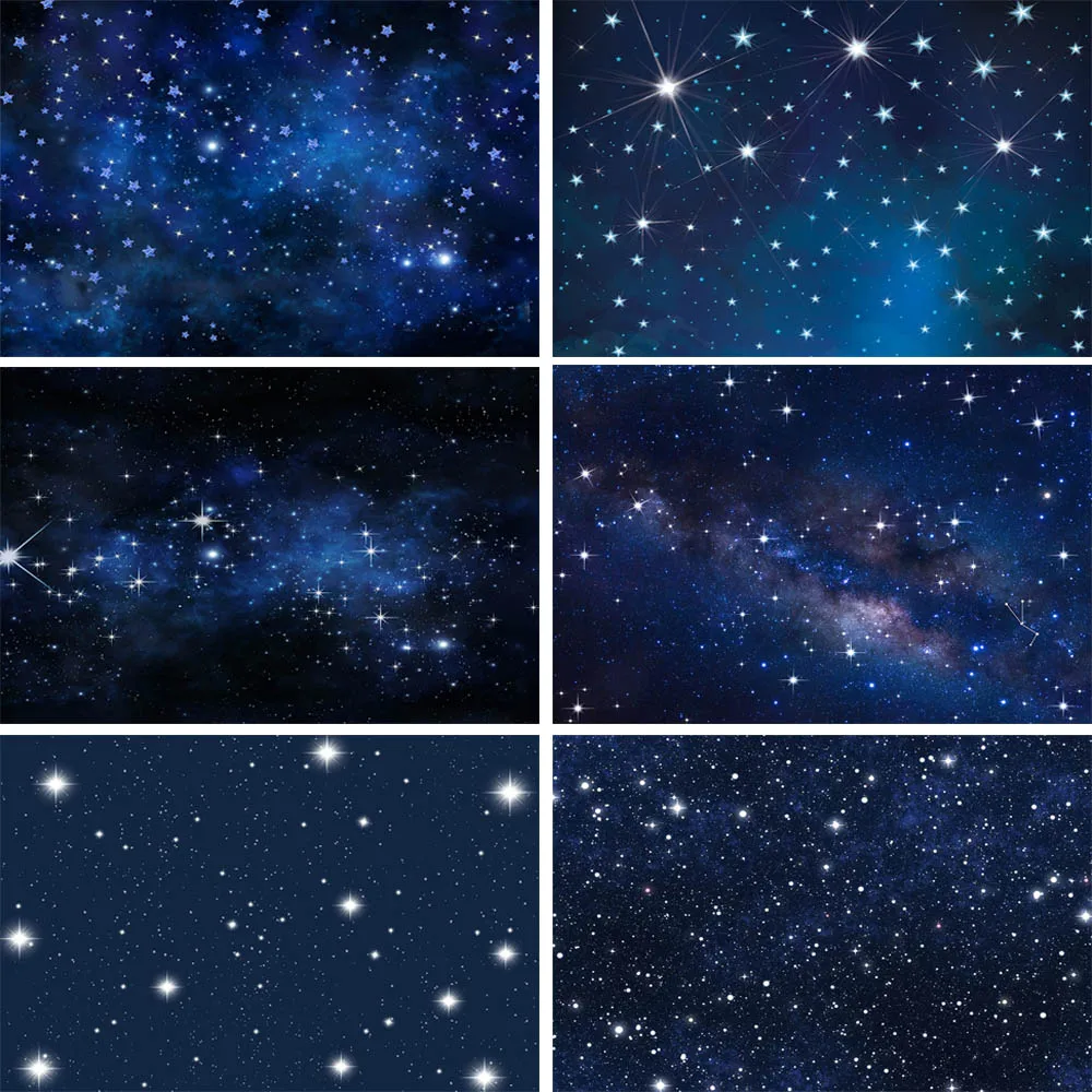 Glitter Little Stars Night Photography Backdrop Dark Blue Starry Sky Children Birthday Party Decoration Banner Photo Background