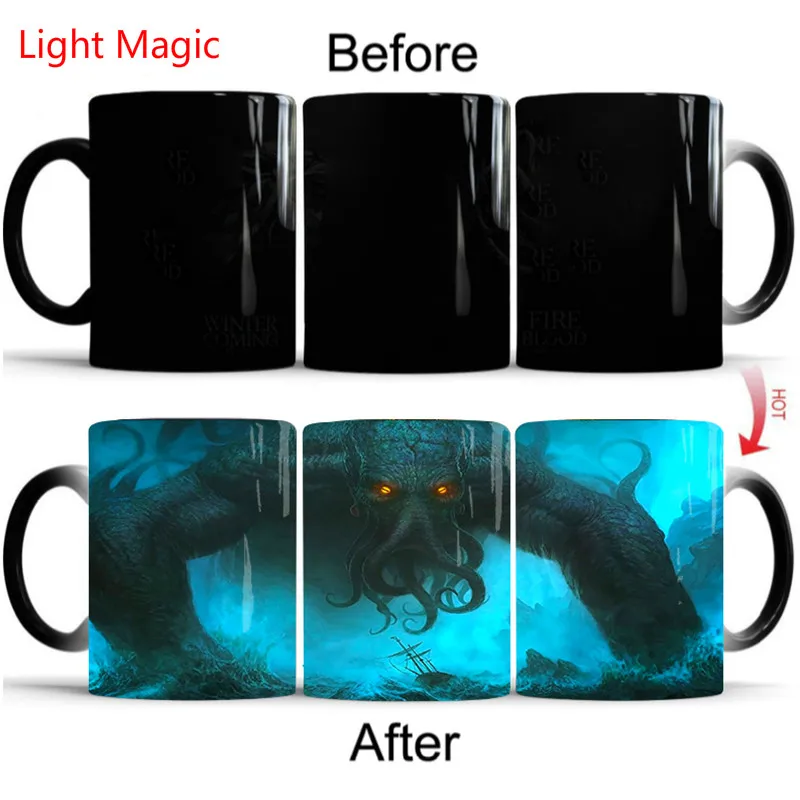 Whitelf Sea Monster Cthulhu Coffee Mug Heat Sensitive Color Changing Ceramic Magic Mug Dropshipping