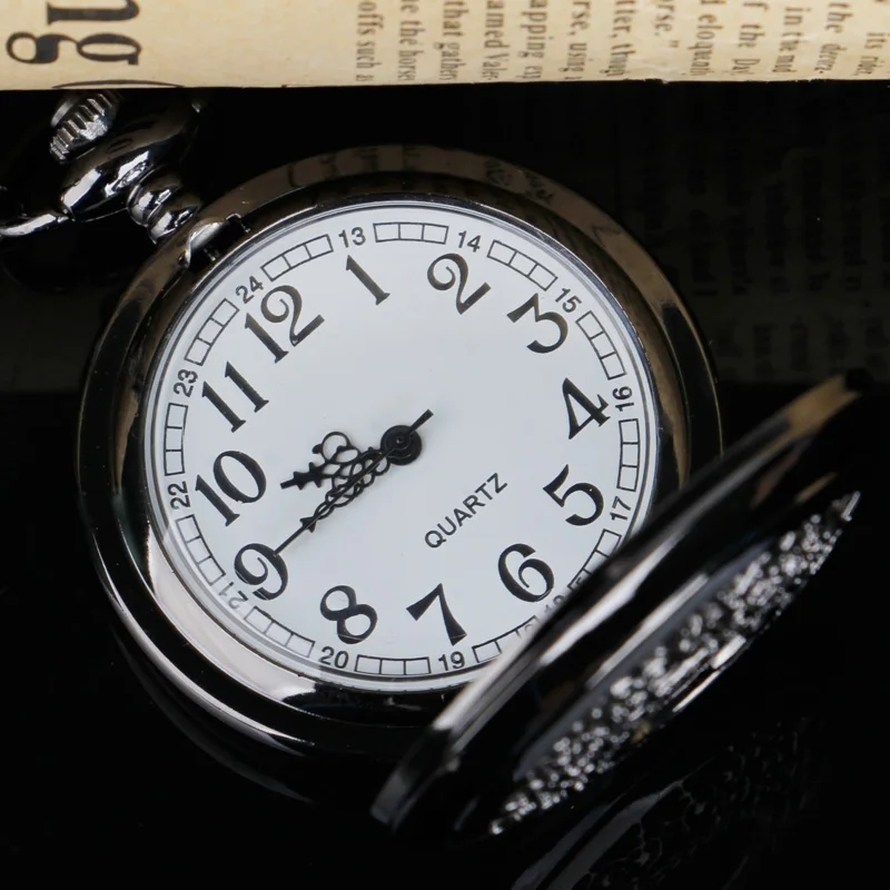 Black Cool Esqueleto Design Quartz Pocket Watch Fob Relógio Steampunk Cadeia Colar Para Homens Mulheres CF1005