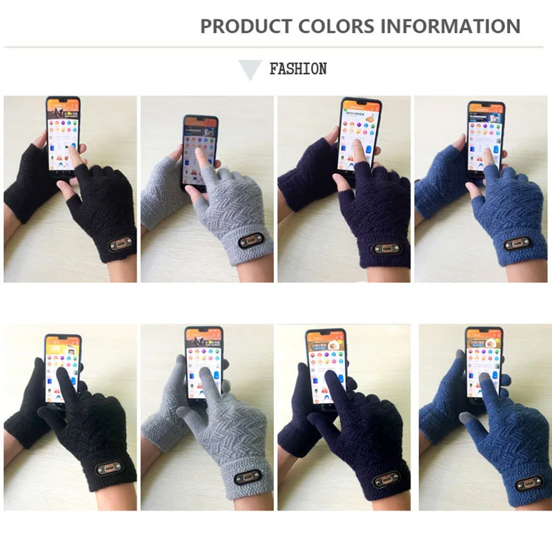 Fashion Winter Acrylic Wool Plus Plush Thick Jacquard Knit Warm Half Finger Mittens Men Full Finger Touch Screen Gloves C2