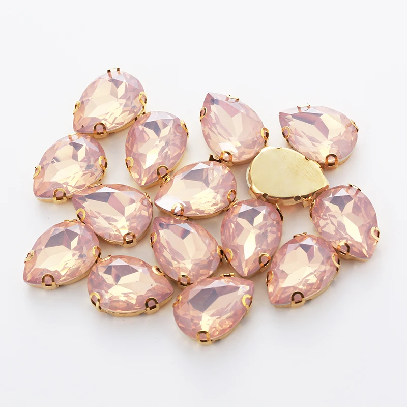 RESEN Mix Colors TearDrop Shape Sew On Rhinestones With Gold Claw Set Resin Opal Pink/ Green/Peach/Blue/White Stones For DIY