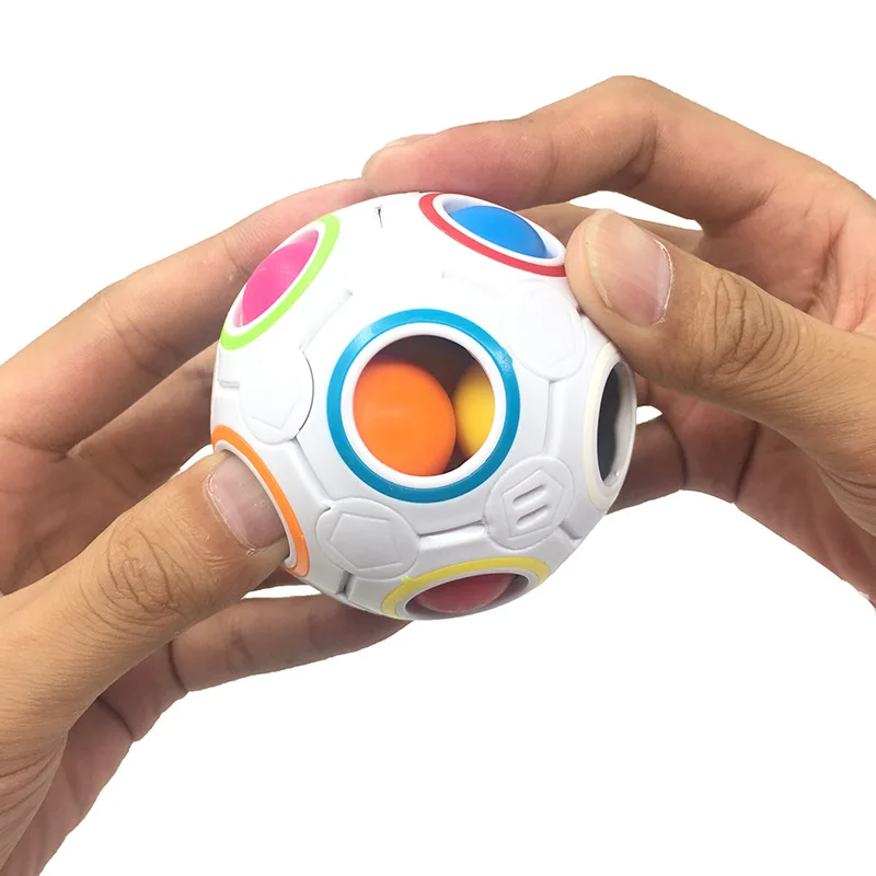 

10Pcs 7.5cm Rainbow Color Press The Magic Ball Cube Football Design Intellectual Decompression Toys With Box Package