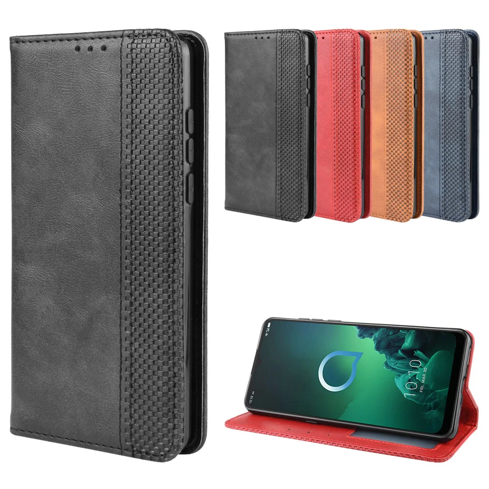 Retro Flip Book Leather Cover for Alcatel 3X 2019 5048U 5048Y Case Magnetic flip wallet case for alcatel 1S 2020 1V phone cover